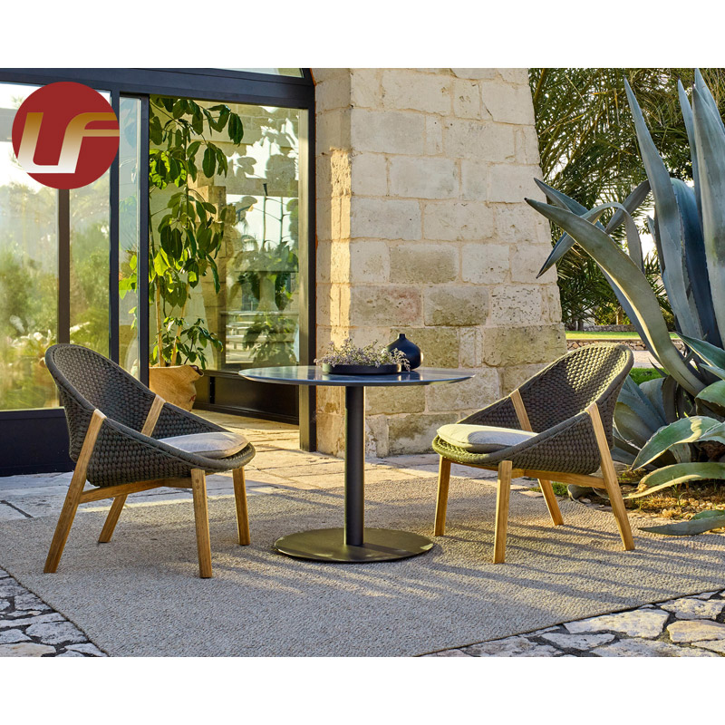 Silla de jardín de madera para muebles de exterior, sillas de jardín de comedor tejidas con cuerda de aluminio y Metal