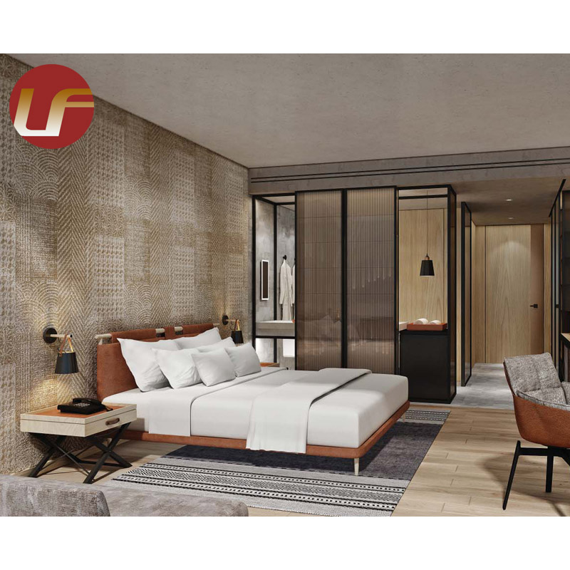 Muebles de dormitorio de hotel de lujo cama de cuero tamaño king de madera maciza
