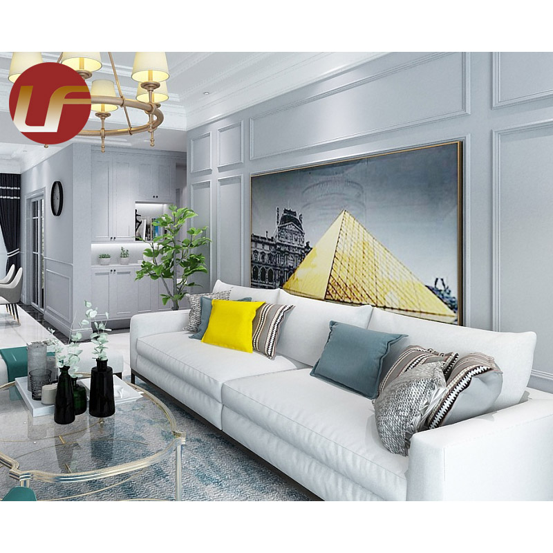 Sofá tapizado de lino para sala de estar, muebles baratos al por mayor, sofá de madera con silla y mesa de comedor