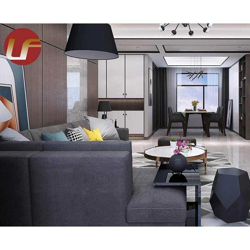 2022 Juego de sofás de muebles de sala de estar baratos, sofá de cuero moderno en forma de L seccionales con mesa auxiliar de función de Material personalizado